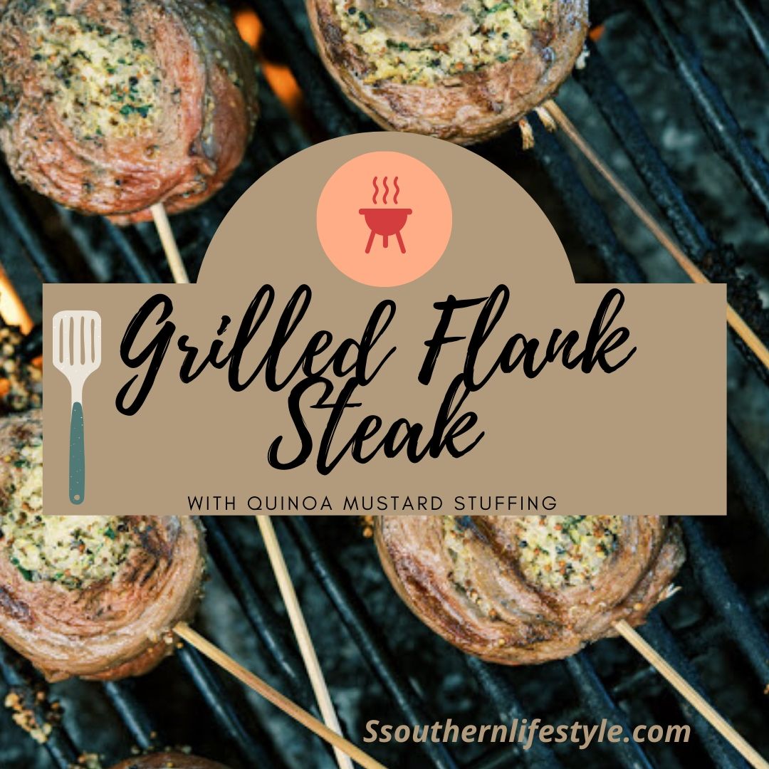 Grilled flank steak with quinoa mustard stuffing recipe