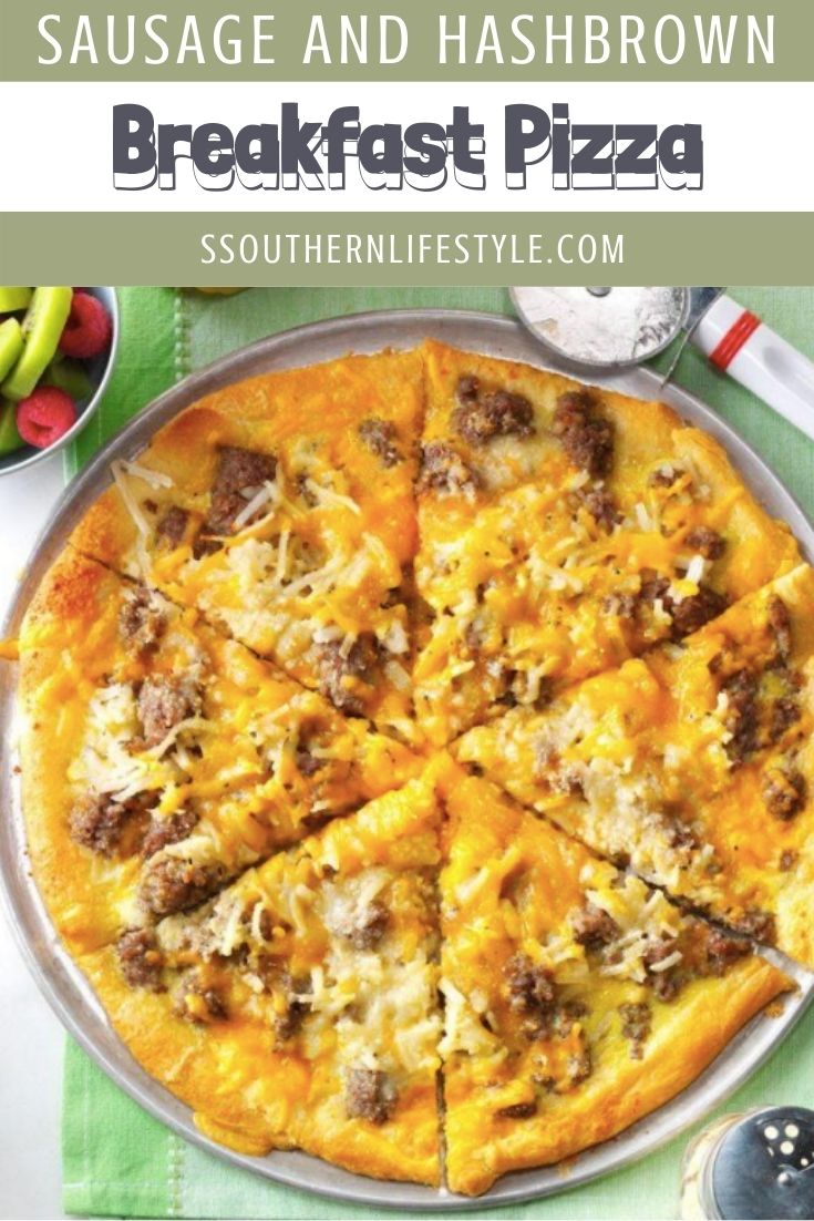 Protein packed recipe for sausage and hashbrown breakfast pizza that is low carbs
