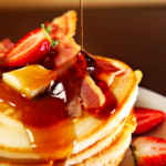 new breakfast pancake recipe bacon and coffee buttered with fruit